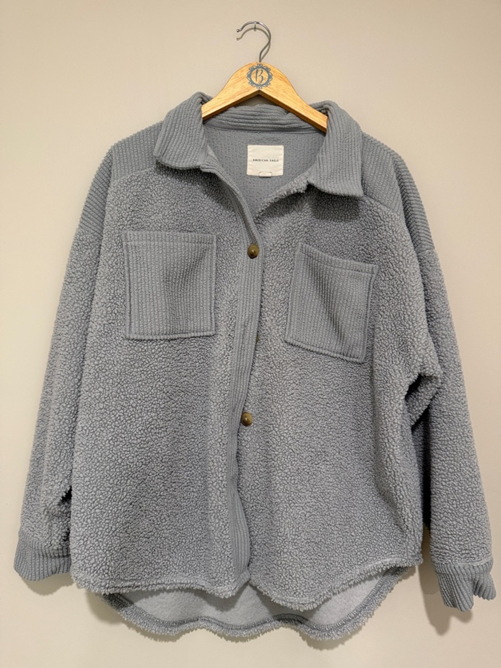 American Eagle Outfitters Light Grey Sherpa Shacket